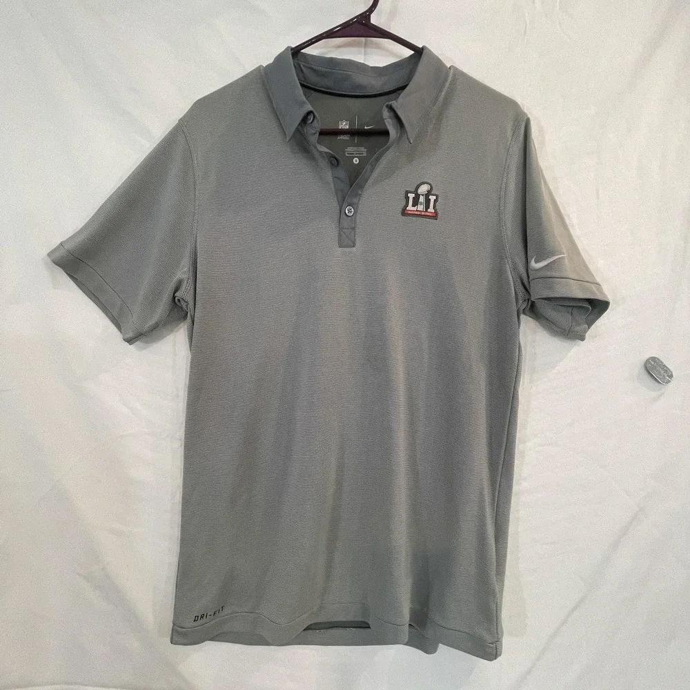 Super Bowl LI Polo Shirt Mens Small Gray NFL Football Nike‎ Dri-FIT Performance